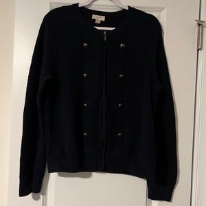 Loft navy zip up sweater with buttons